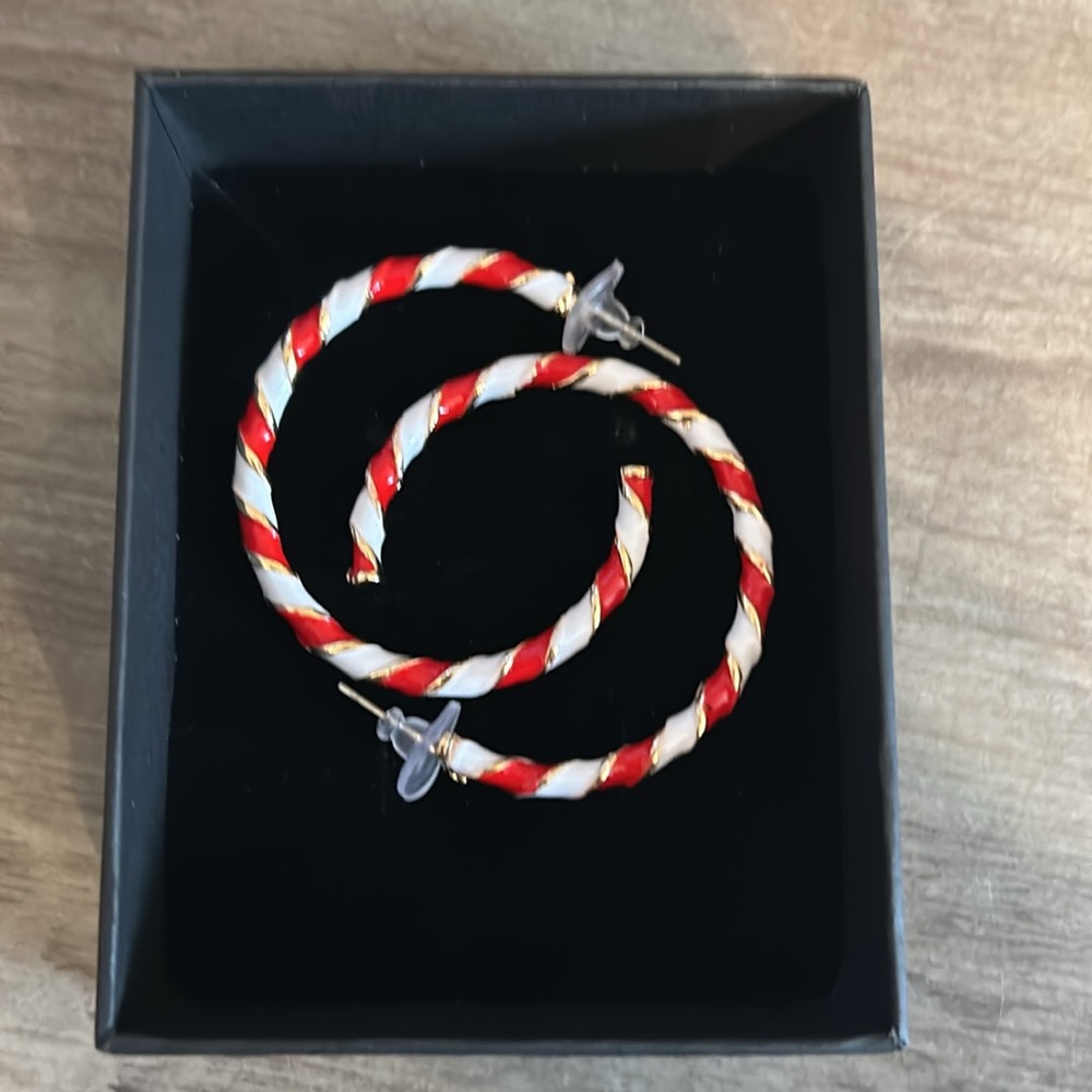Candy Cane Red and White Striped Christmas Hoop Earrings. New never worn